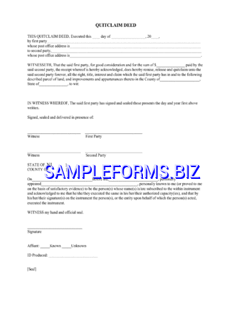 New Jersey Quitclaim Deed Form 2 pdf free